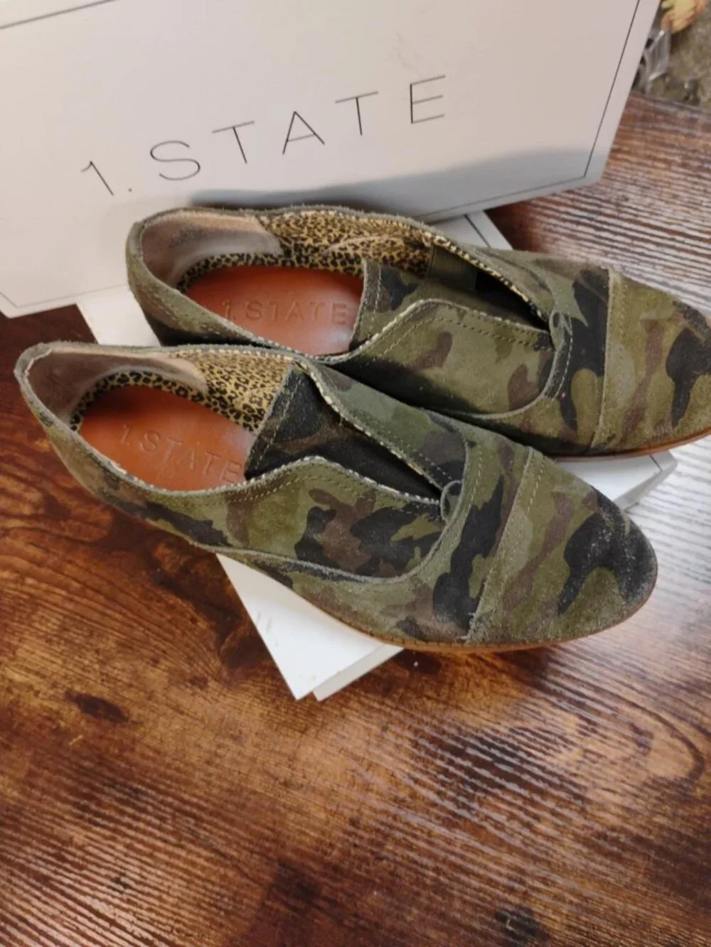 1.STATE Bennie Camo Suede Leather Skimmer Flats Loafers Size 9M